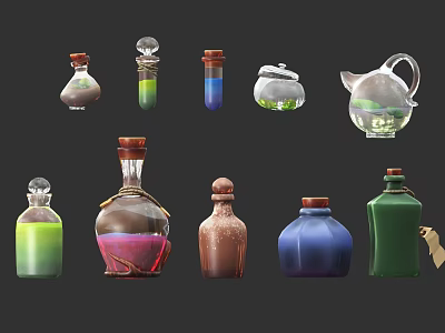 Colorful Ceramic Vessels in Diverse Hues with Various Shapes and Decorative Details 3d model