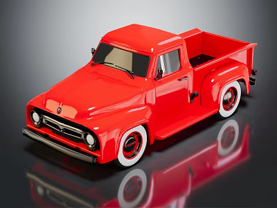 Vintage Red Pickup Truck With Single Cab White Wheels And Classic Design 3d model Vintage Red Pickup Truck With Single Cab White Wheels And Classic Design 3d model