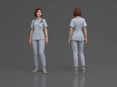 Woman in Nurse Uniform With Stethoscope Name Tag and Front Back Views 3d model