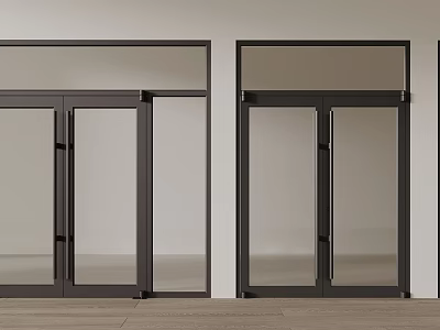 Modern Glass Double Doors With Black Frame In Interior Design And Wooden Floor 3d model