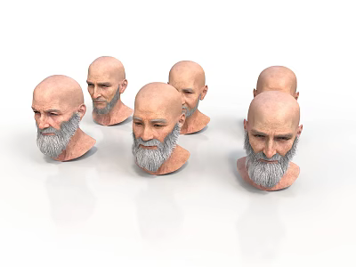 Multiple 3D Elderly Man Head Models With Bald Heads Beards And Expressions 3d model