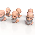 Multiple 3D Elderly Man Head Models With Bald Heads Beards And Expressions