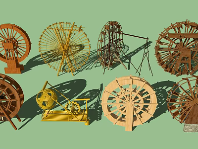Garden Ornaments With Various Wooden Waterwheel Designs For Outdoor Decoration 3d model
