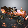 Vintage Copper Colored Car With Exposed Mechanical Parts Steering Wheel And Seats