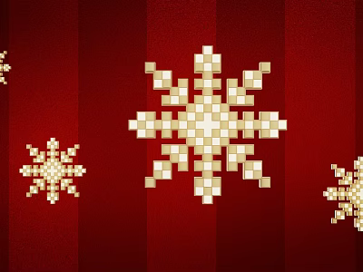 Pixel Art Gold Snowflakes With Decorative Design On Red Background 3d model