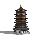 Traditional Chinese Pagoda With Multiple Tiers Golden Spire Wooden Structure And Overhanging Eaves