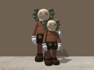Two Kaws Style Large And Small Figurines Brown Bodies Green Ears White Gloves Cross Eyes 3d model