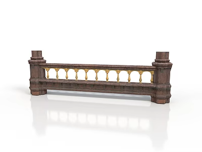 Classic Wooden Balustrade Furniture Design With Carved Details And Gold Accents 3d model