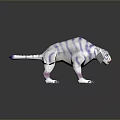 Handmade White Tiger Toy with Purple Stripes on Dark Reflective Background