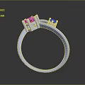 Elegant Silver Ring With Square Blue Gemstone And Pink Accent Stone 3d model