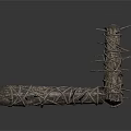 Rustic Wooden Post And Pole With Wrapped Thorns And Rough Surface Texture