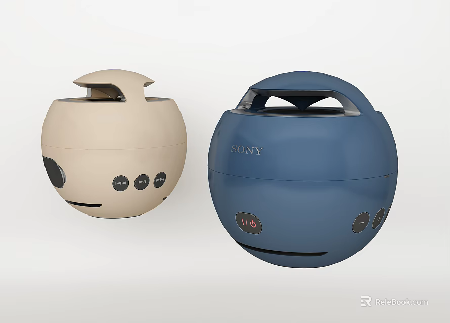 Sony Portable Spherical Speakers in Beige and Blue with Control Buttons Design 3d model 