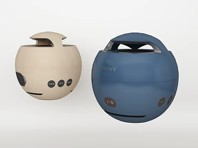 Sony Portable Spherical Speakers in Beige and Blue with Control Buttons Design 3d model
