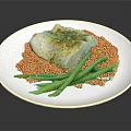 Delicious Baked Fish Fillet Served With Yellow Grains And Green Beans Topped With Fresh Herbs