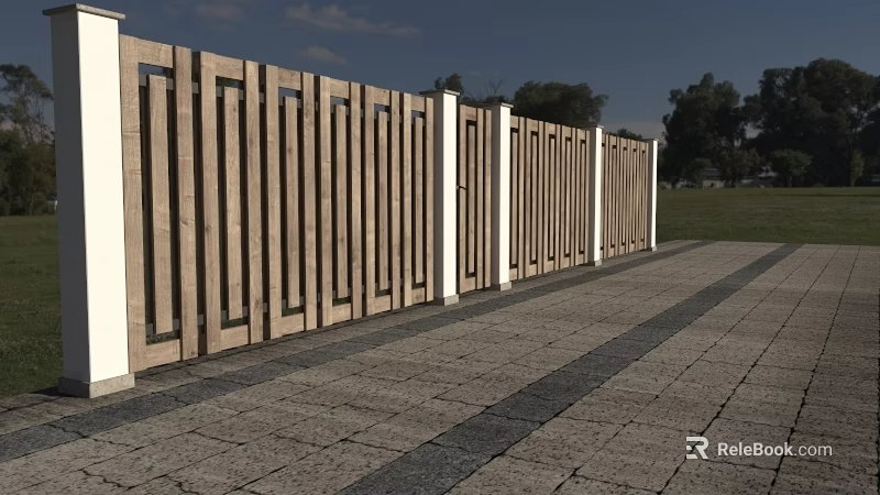 Modern Building Exterior Wall Design With Wooden Vertical Slats And Stone Framing 3d model 