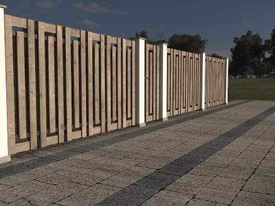 Modern Building Exterior Wall Design With Wooden Vertical Slats And Stone Framing 3d model