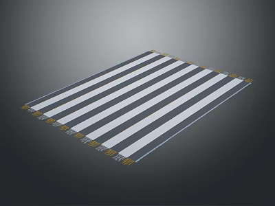 Modern Decorative Black and White Striped Rug with Golden Trim on Edges 3d model