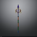 3D Model Spear With Blue Top Yellow Decorations And Red Green Shaft
