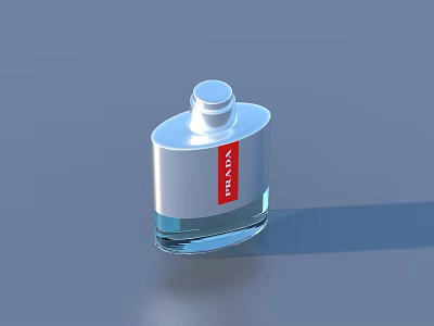 Elegant Beauty Perfume Bottle With Transparent Body Silver Cap And Red Label 3d model