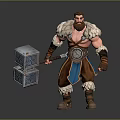 Bearded Warrior in Fur Trimmed Outfit Wielding Large Ornate Hammer With Details