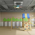 Qiyou Education Children's Preschool Reception With Orange Circular Decorations Cartoon Dolls Wooden Flooring Green Plants