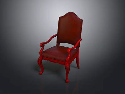 Elegant Red Leather Leisure Chair With Carved Legs And Armrests 3d model