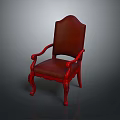 Elegant Red Leather Leisure Chair With Carved Legs And Armrests