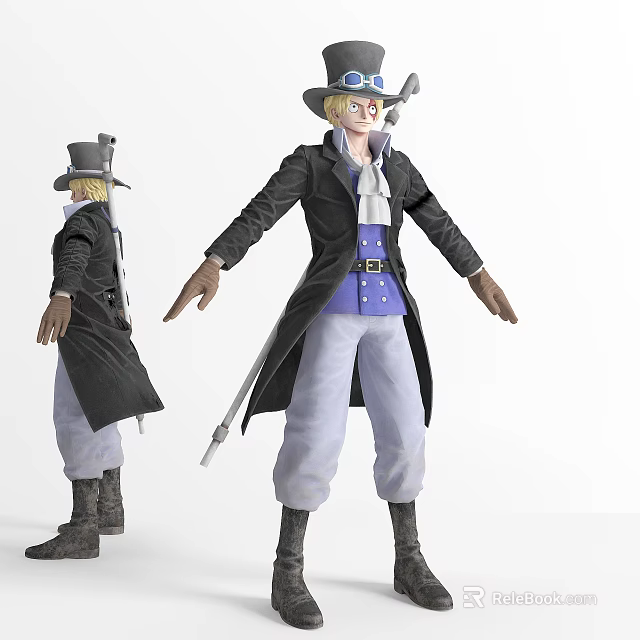 Game Movie Character In Black Coat White Pants With Hat And Cane 3d model 