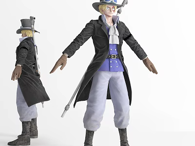 Game Movie Character In Black Coat White Pants With Hat And Cane 3d model