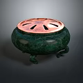 Elegant Traditional Tea Set With Green Jade Body Copper Perforated Lid And Three Legs