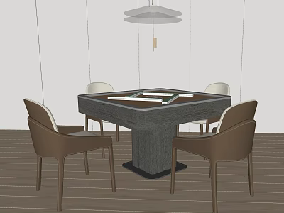 Modern Entertainment Table With Four Chairs Wooden Floor Hanging Lamp And Game Surface 3d model