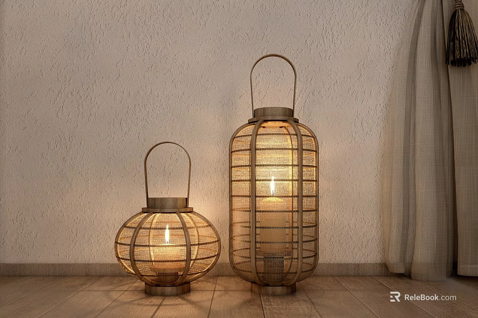 Two Decorative Lanterns With Metal Frames And Translucent Panels For Indoor Lighting 3d model 