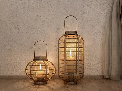 Two Decorative Lanterns With Metal Frames And Translucent Panels For Indoor Lighting 3d model