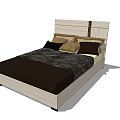 Double Bed With Wooden Frame White Headboard And Dark Bedding Pillows