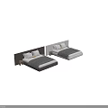 Modern Double Bed With Upholstered Headboard Striped Blanket And Wooden Side Tables