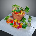 Fresh Colorful Vegetables in Wicker Basket with Scattered Carrots Bell Peppers and Broccoli