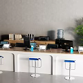 Modern Office Desk Workstation With Blue Bar Stools Green Plant And Water Dispenser