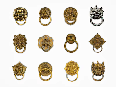 Intricate Carved Brass Door Knockers With Various Animal And Floral Patterns 3d model