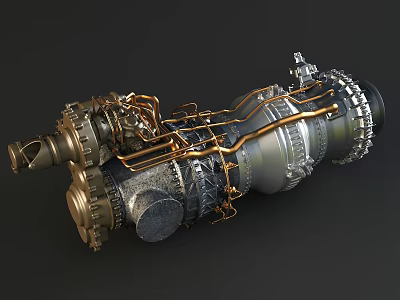 High Performance Industrial Engine With Metallic Components Copper Pipes And Complex Structure 3d model