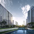 Aerial View of Residential Community Featuring Multiple High-Rise Buildings Surrounded by Greenery Near River and Roads