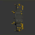 Gray Yellow Industrial Mechanical Component With Multiple Circular Ports And Connectors 3d model
