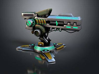 Futuristic Sci Fi Mechanical Device With Green Glowing Elements And Metallic Base 3d model
