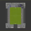 Modern Football Stadium With Green Pitch And Blue Spectator Seats Architectural Design