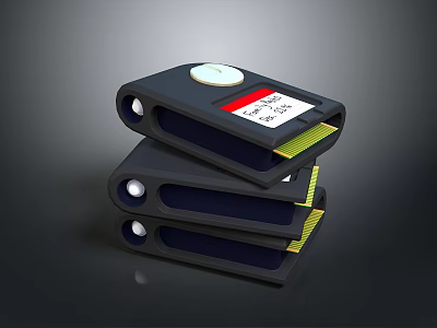 Stacked Black Electronic Devices With Circular Buttons Labels And Yellow Interior Parts 3d model