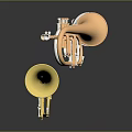 Shiny Silver Copper and Gold Trumpets Displayed on Dark Background with Reflections