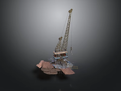 Offshore Drilling Platform With Large Crane And Marine Equipment On Water Surface 3d model