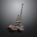 Offshore Drilling Platform With Large Crane And Marine Equipment On Water Surface