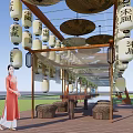 New Chinese Landscape Small Building Corridor Frame 3d model