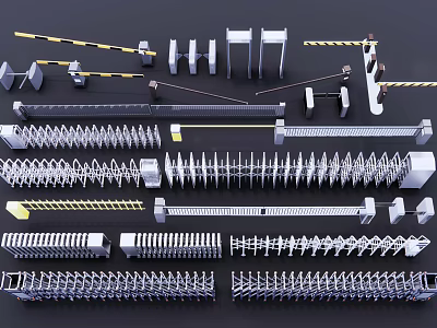 Various Security Equipment Including Barbed Wire Spiked Barriers and Metal Fences 3d model