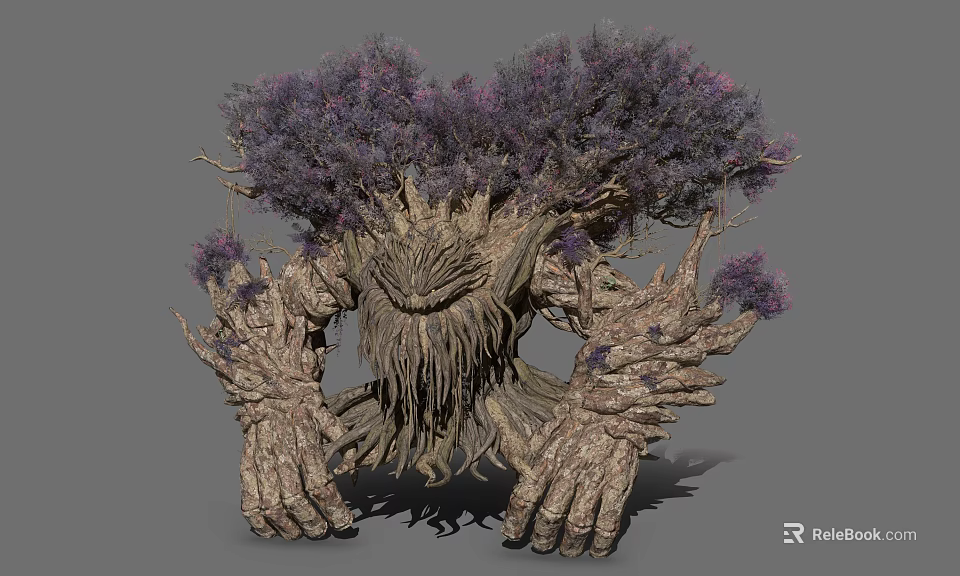 Mystical Tree Creature With Trunk Texture Purple Foliage Root Beard And Large Hands 3d model 